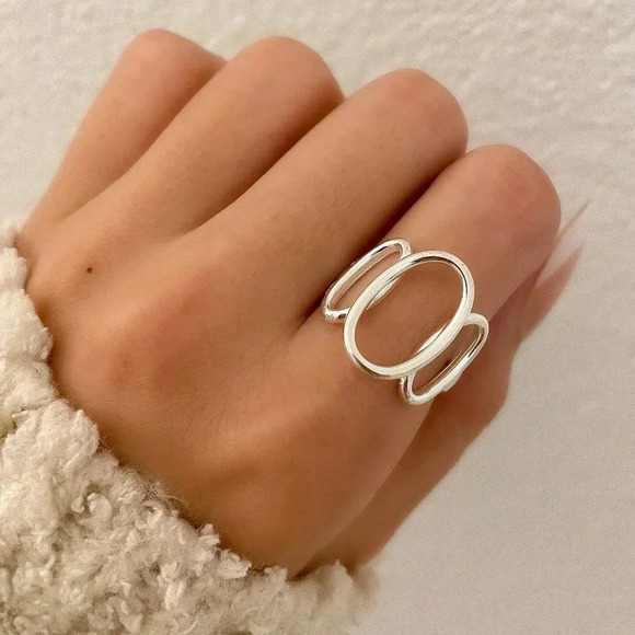 Jewelry - 925 Sterling Silver Chunky Ring Oval Round Geometric Minimalist Ring
